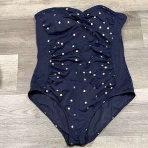 Boden Navy One-Piece Swimsuit with Gold Polka Dots